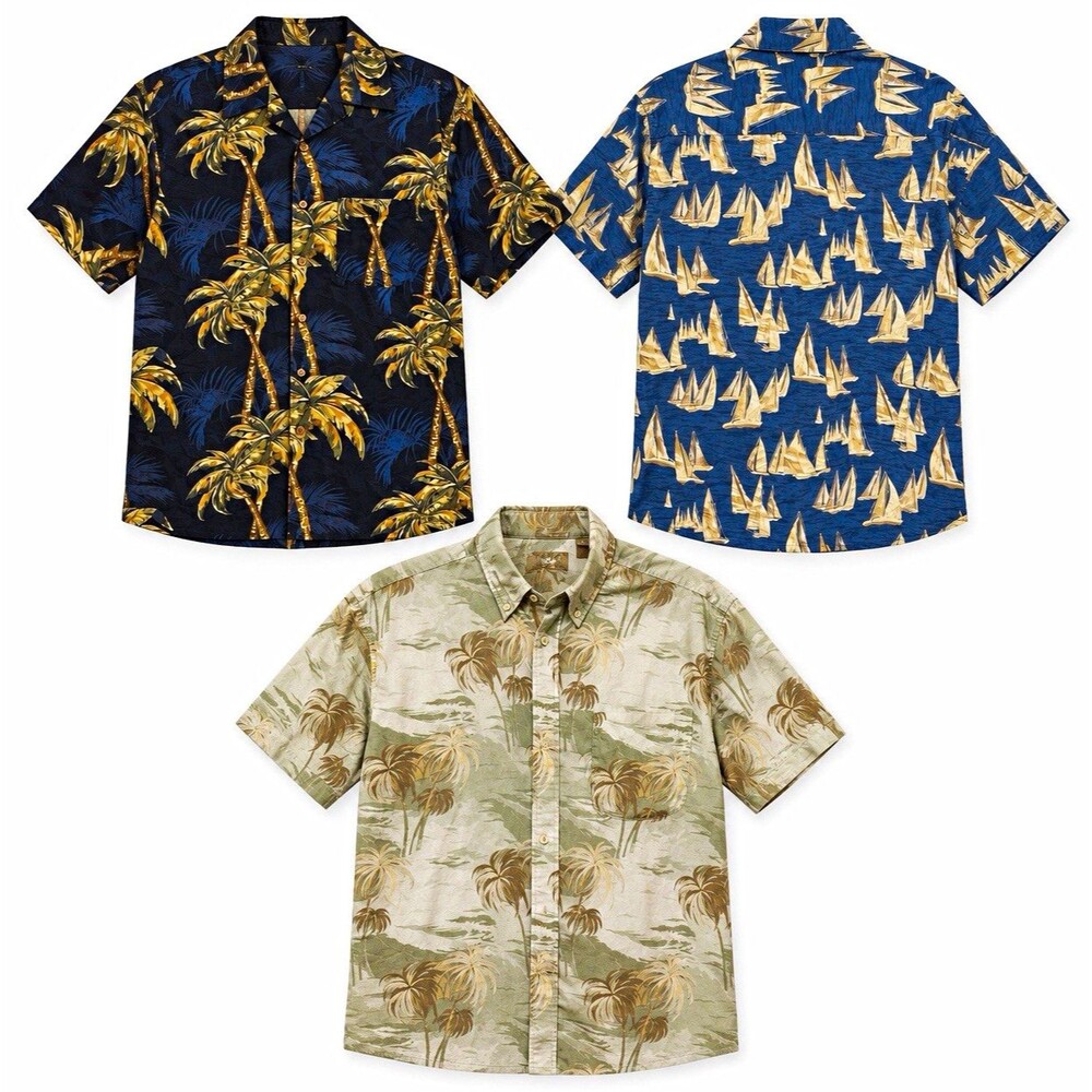 Pierre Cardin Men's Tropical Hawaiian S/S Cotton Button-Up Shirts Set Lot of 3